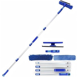 LOMIDA Professional Window Squeegee Kit - 62" Lightweight Aluminum Pole, 2 in 1 Rotatable Window Cleaning Tool Kit with Extension Pole Cleaning with Bendable Head for Car/Shower/High Windows