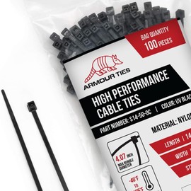 14-inch Black Zip Ties Heavy Duty UV Resistant Nylon Cable Ties, 50lb Tensile Strength, 1000-Pack - Durable Wire Ties, Heavy Duty Tie Straps Indoor and Outdoor Cable Management Solution by ARMOUR TIES