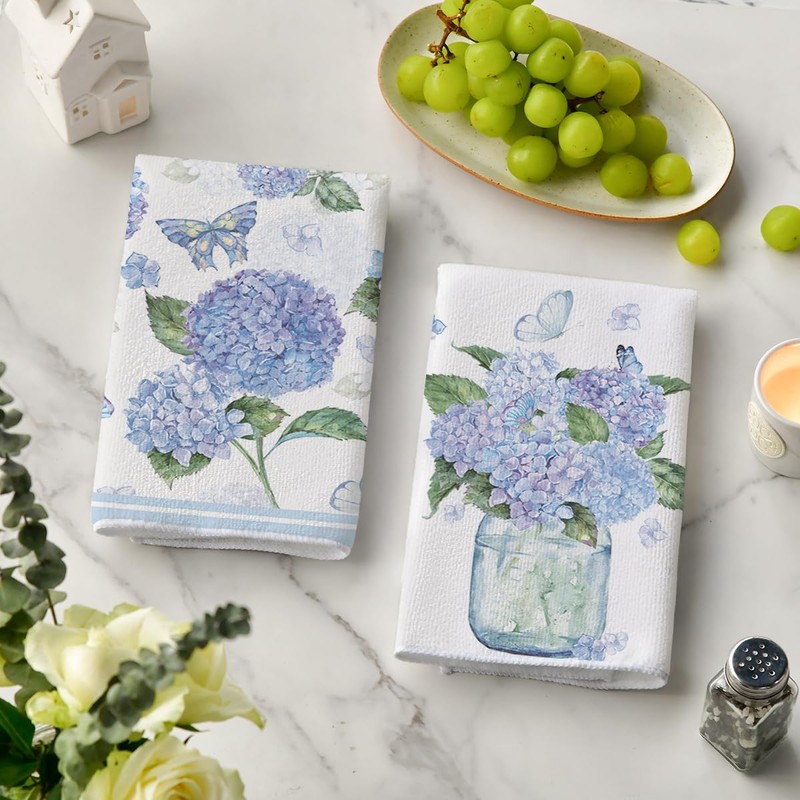 Artoid Mode Hydrangea Vase Butterfly Spring Kitchen Towels Dish Towels,