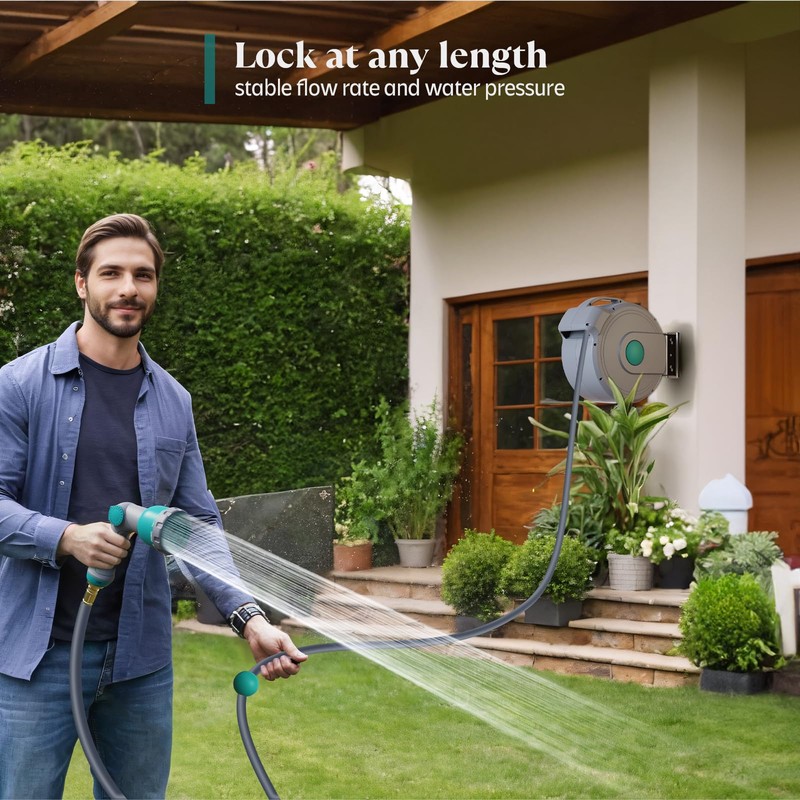 Gilbest Retractable Garden Hose Reel,1/2 in x 100 ft Wall