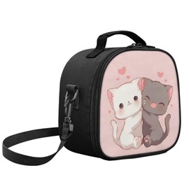 TODIYADDU Girls Lunch Bag Sweet Cats Insulated Lunch Tote for Kids Lunchbox Small Lunch Box with Adjustable Strap Toddler Food Storage Leak-Proof Oil Proof Meal Tote for Back to School