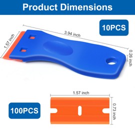 10 Pcs Razor Scraper with 100 Pcs Plastic Blades, Plastic Razor Blade Scraper Tool, Cleaning Scraper Remover for Removal Floor Stove Scraping Labels and Decals Sticker on Car Window Glass