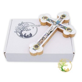 Decorative cross for wall handmade with mother of pearl in the Holy Land - olive wood Catholic wooden cross - Holds Soil, Flowers, Incense & stones. Made by Christian craftsmen A perfect home decor