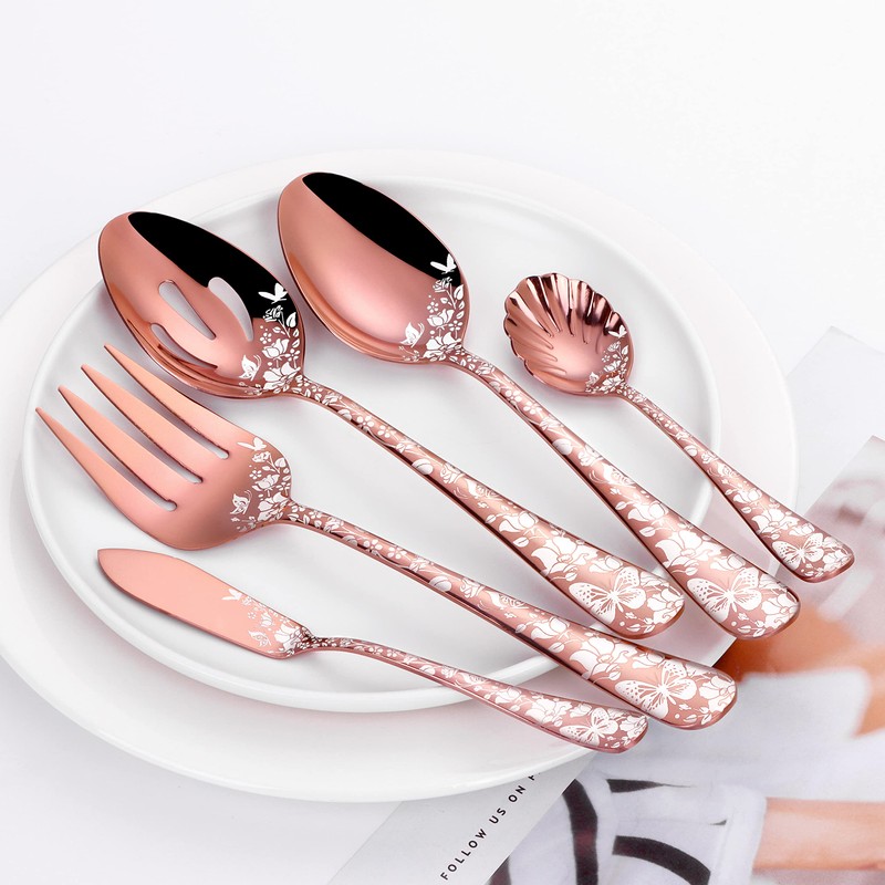 Stapava 53-Piece Copper Silverware Set with Serving Utensils for 8,