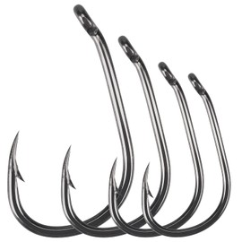 Luroad 50 Pieces Carp Hooks with Barbs, Teflon Coated Eye Hooks for Carp Rigs, Wide Gape and Curve Shank Carp Hooks, Sizes 2 4 6 8 10, Boilie Hooks for Carp, Lying Fishing Single Hook