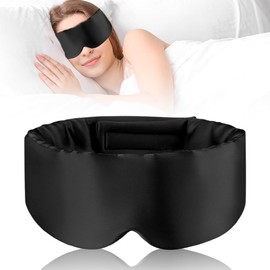 Penbinmall Seiden Schlafmaske, Schlafmaske für Frauen & Männer, 100% Hautfreundlich Seide Augenmaske, Große Nachtmaske mit einstellbarem Klettband zu Hause und Auf Reisen (schwarz)