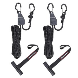 Masterwise 2 PCS Kayak Tie Down Straps with Reflective Stripe & 2 PCS Quick Hood Loops, Rope Tie Down Ratchet Straps Canoe Bow and Stern Rope Hanger Kayak and Canoe Accessories, Black