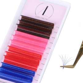 ALLOVE Colored Eyelash Extension Super Easy Fan Volume Lash Extensions Brown-Pink-Red-Blue 0.05mm C Curl 13-15mm Mixed Tray Rapid Blooming Colorful Volume Lashes Self Fanning Lash Extension Supplies