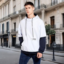 GURUNVANI Contrast Color Pullover Hoodie Mens Patchwork Hoodies Men White