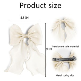 Extra Large Satin Hair Bows Big French Coquette Hair Clips(2P Off-White) Barrettes for Women & Girls Thick Hair,Weddings,Gifts