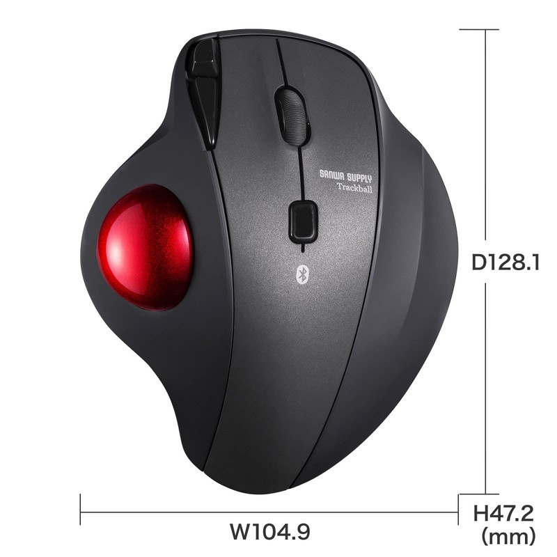 Sanwa Supply MA-BTTB186BK Bluetooth Trackball (Silent, 5 Buttons, Thumb Operation)