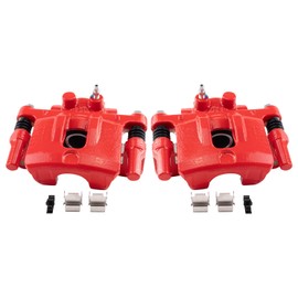TRQ Rear Brake Caliper Set Painted Red Brackets Compatible with 2011-2014 Chrysler 200 2007-2010 Sebring 2008-2014 Dodge Avenger 2007-2017 Jeep Compass Patriot 2008-2011 Mitsubishi Lancer
