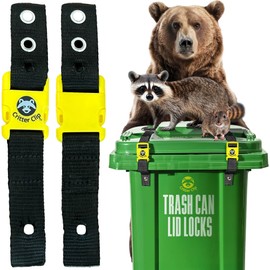 Critter Clips The Original Trash Can Locks for Animals, Easy to Install Bear Proof Trash Can Lock for Outdoor, Heavy Duty Raccoon Proof Garbage Lid Straps with Strong Buckles for Tight Closure, 2PCS