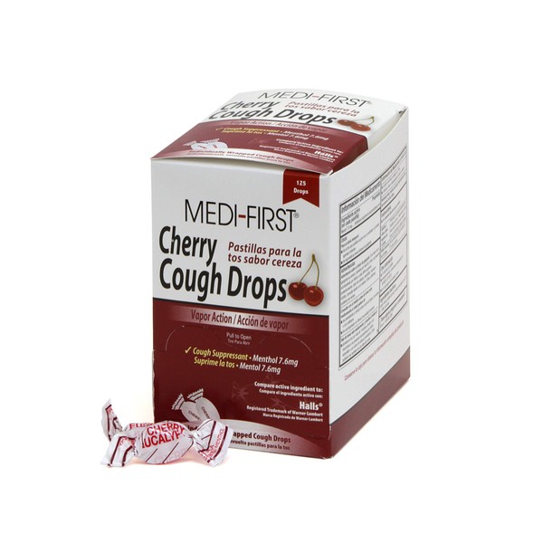 Medique 81525 Medi- First Cherry Cough Drops, 125 Drops , Red