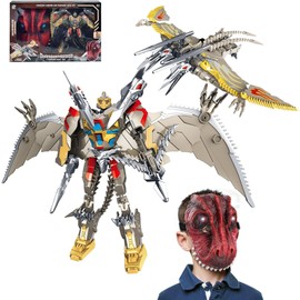 Hautrely 2 in 1 Dinosaur Transforming Robot Toys for Kids, with Pterosaur Mask Deformation Action Figure Combination Toy for 3-12 Years Old Boys