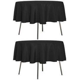 Sancua - Juego de 2 manteles redondos de 70 pulgadas, color negro, resistente a las manchas y arrugas, mantel de poliéster lavable para mesas de comedor, fiestas de buffet y camping