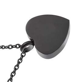 Collar Dije Corazón Negro Relicario Cenizas Acero Inoxidable