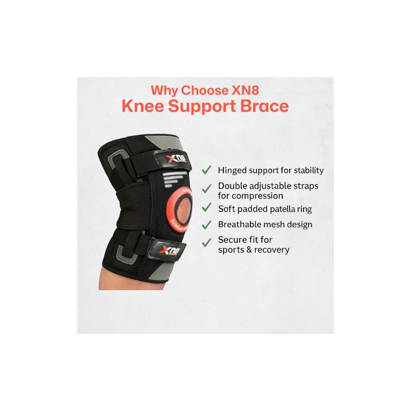 XN8 Hinged Knee Support Brace Adjustable Open Patella Anti-Slip Breathable