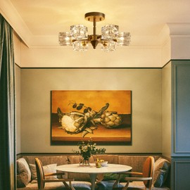 peskoe Gold Ceiling Light, 6-Light Modern Sputnik Chandelier, Dining Room Light Fixture for Living Room Bedroom Kitchen Hallway Bedroom Entrance, 16.9"