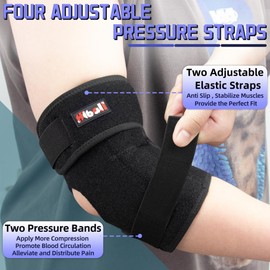 Hiball Tennis Elbow Brace for Men Women, Adjustable Elbow Compression Sleeve with 4 Pressure Straps, Elbow Support for Tendonitis, Cubital Tunnel, Golf Elbow, Ulnar Nerve, Bursitis, Arthritis (Single)