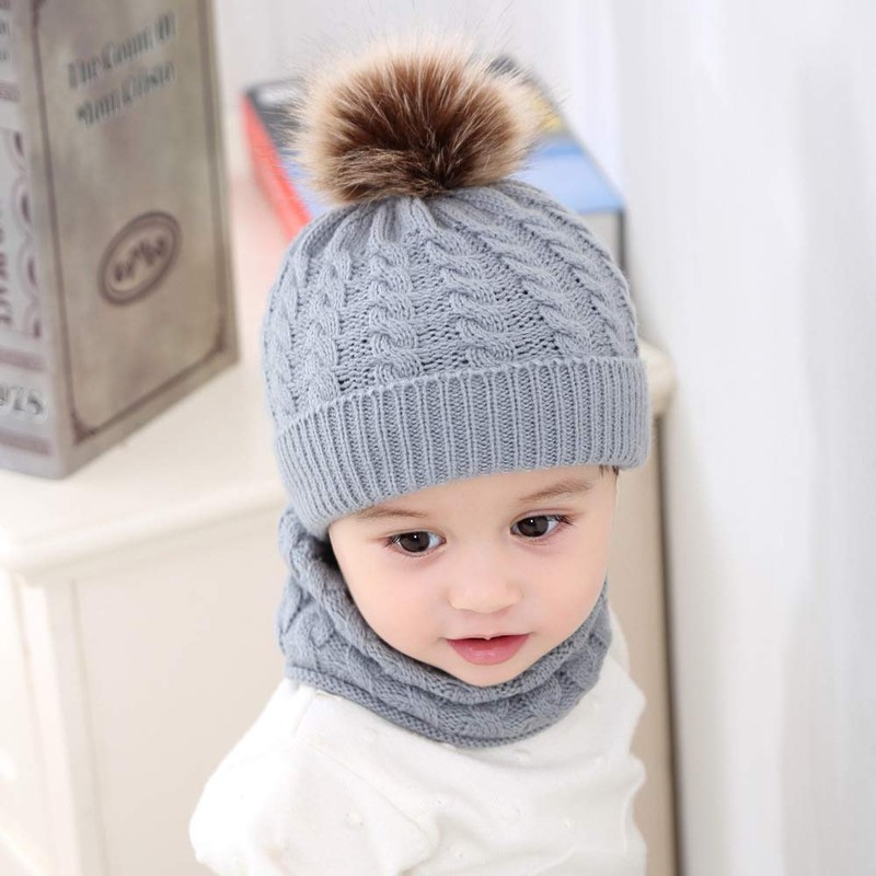2PCS Toddler Baby Knit Hat Scarf Neckwarmer Winter Warm Beanie