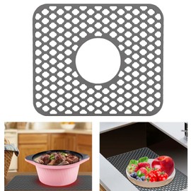 Sink Protectors for Kitchen Sink, Non-Slip & Heat-Resistant Silicone Kitchen Sink, Sink Mats for Bottom of Kitchen Sink Stainless Steel, Sink Protector for Farmhouse with Center hole (Grey)