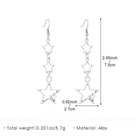 Boho Silver Star Drop Dangly Earrings for Women, Statement Retro Star Long Tassel Dangle Hook Earrings Cute Costume Accessories Aesthetic Jewelry Gift (Silver 3)