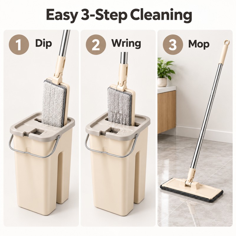 Flat Squeeze Mop with Spin Bucket – Hands-Free Microfiber Floor