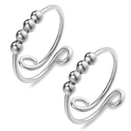 2PCS Anxiety Fidget Ring for Women Spinner Rings Silver Anxiety Spinner Ring for Relief Mood Ring Jewelry Gifts
