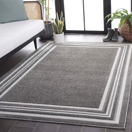 SAFAVIEH Cabana Collection Area Rug - 8' x 10', Grey & Ivory, Indoor/Outdoor, Weather Resistant & Washable, Ideal for Patio, Backyard, Mudroom, Deck (CBN634F)