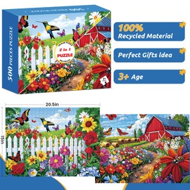 2 Pack 500 Piece Puzzle for Adults, Farm Hummingbirds Jigsaw Puzzle for Adults Teens,Large Piece Puzzle for Kids 8-10 10-12,Glossy & Sturdy Pieces,Challenging Family Game Great Gift,20.5x15 in