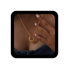 Cybche Vintage Sun Necklace Choker Gold Sunburst Pendant Necklace Minimalist Sunray Thin Chain Necklaces Jewelry for Women