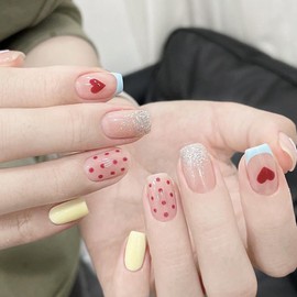 YXRXKJ Nail Tips, Medium, 24 Pieces, Nail Tips, Short, Popular, Japanese Style, Cute, Simple, Stylish, False Nails, Short, Spring & Summer, Bride Nails, Glossy, Coming of Age Ceremonies, Graduation