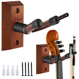 SNIGJAT Violin Wall Mount, 2 Pack Hardwood Violin Hanger with Bow Holder, Vertical Wall Hook Display Stand Fits 4/4 3/4 1/2 1/4 Violins, Decorative Holder for Home Studio Music Room
