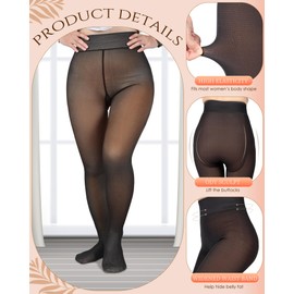 Foaincore 4 Pairs Plus Size Fleece Lined Tights Women Fleece Lined Leggings Translucent Winter Sheer Tights Warm Pantyhose for Women(200g, 300g,Pantyhose,Black, Brown, Nude)
