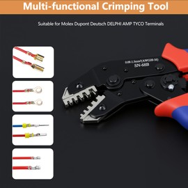 Upgraded Wire Crimping Tool, Amliber Ratchet Wire Crimper Tool for Open Barrel Terminal Connectors, Electrical Crimping Pliers for Molex Dupont Deutsch DELPHI AMP TYCO Terminals, 28-14 AWG