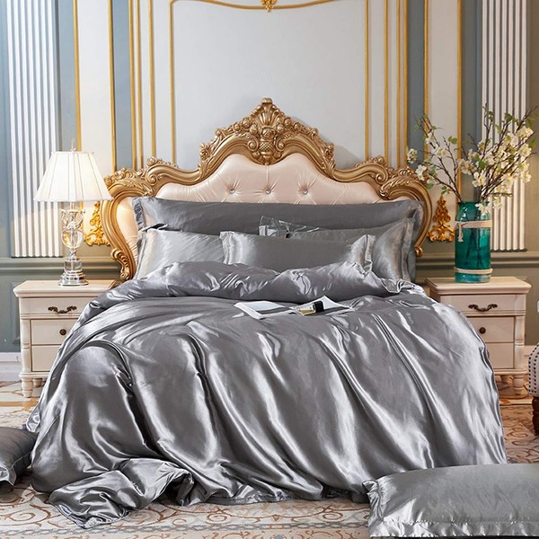 Soft Silky Satin Solid Color 3-Piece Bedding Set - 1