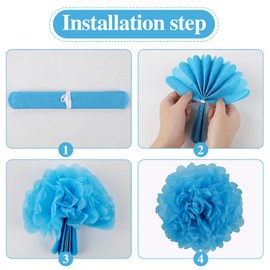 BestoFun 16 PCS Blue Party Decorations Tissue Paper Flowers Pom Poms Decorations for Girl Groovy Birthday Baby Shower Wedding Bachelorette Room Wall Hanging Décor