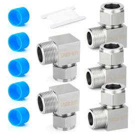 TAISHER 2PCS 304 Stainless Steel Square 90 Degree Compression Tube Pipe Fitting Connector, 3/8" Tube OD x 1/8" NPT Male Adapter