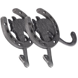 Zerodeko 2pcs Cast Iron Double Wall Hooks, Metal Horseshoe Towel Rack Coat Clothes Hook Horseshoe Shaped Wall Hanger Vintage Iron Art Hooks for Home