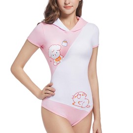 Landofgenie Women's Onesie Pyjamas Bodysuit Cotton Romper Cosplay Hooded Romper-Uta, pink
