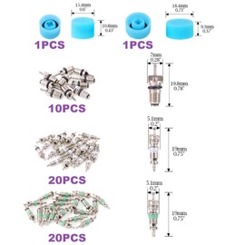 Swpeet 78Pcs R12 R134a Valve Cores Repair Kit, Including Assortment R12 R134a Air Conditioning Valve Core Refrigeration Tire Valve Stem Cores Valve Cap with Remover Tool for Most Cars