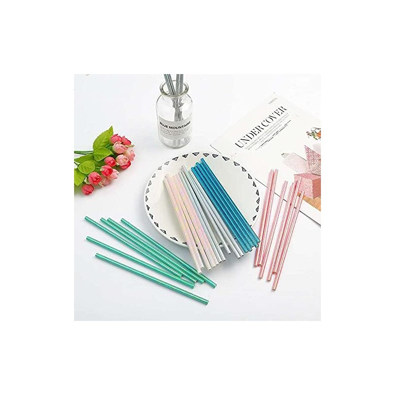 N//C Iridescent White Papers Straws, 7.75'' Cocktail Drinking Straws For