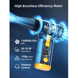 Smiling Shark Compressed Air Duster, JF-01 Brushless Motor Stepless Speed 130000RPM 5Kpa Rechargeable Cordless Electric Air Blower with LED Light for PC Cleaning/Keyboard/Car/Camping, (Black)