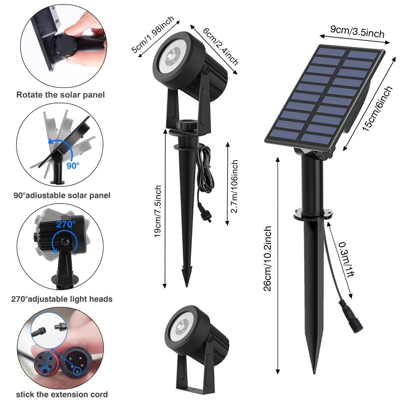 T-SUNUS Solar Landscape Spotlights 2 Pack Warm White, IP65 Waterproof