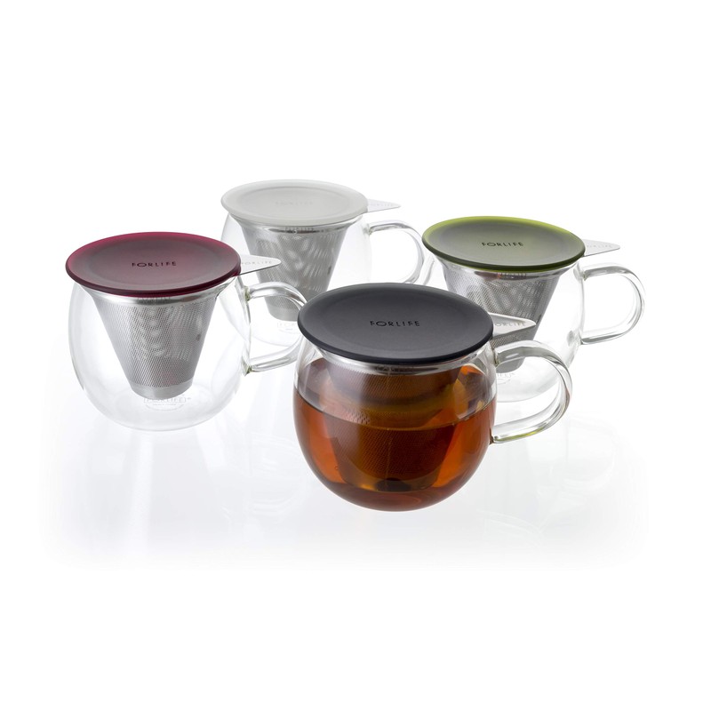 フォーライフ ルシディティ ガラス ブリューイン カップ 355ml (茶こし・蓋付) グリーンティー 832