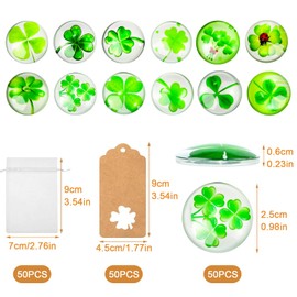 PJHAJH Pack of 50 Lucky Charm Glass Stones, Four Leaf Clover 25 mm, DIY Glass Cabochons, Lucky Stones for Children, Farewell Gift, Students, Jewellery Making, Craft Accessories, Home Decoration