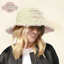 crazy bean Fishing Hat for Women Cotton Sun Hat with Wide Brim Foldable Summer for UV Protection Travel Beach Bucket Hat, beige