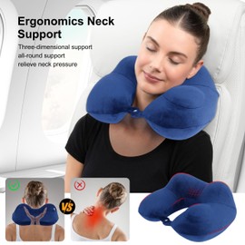 lovemsuo Inflatable Travel Neck Pillows for Airplanes, Long Flight Must Haves for Sleeping to Avoid Neck and Shoulder Pain, Comfortably Support Head and Neck for Flight, Car, Bus and Office (Blue)