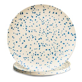 Nook Theory 4-Pack Bamboo Fiber Dinner Plates - Alternative for Plastic Plates, Toddler & Kids Plates, Dishwasher Safe, Food-Grade Bamboo Plates Reusable - Lightweight Dinner Plates (Terrablue 10")